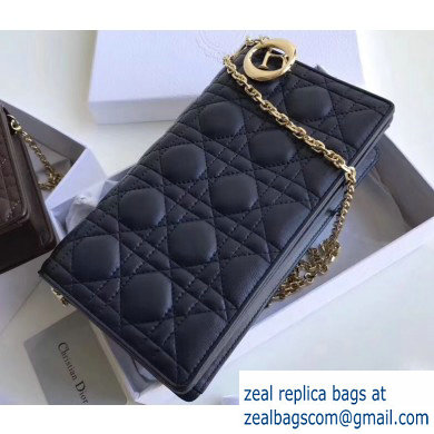 Lady Dior Rectangular Shape Clutch Bag in Cannage Lambskin Dark Blue 2019