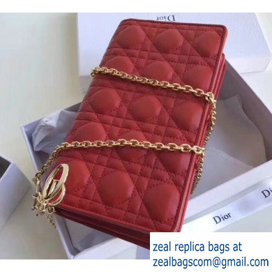 Lady Dior Rectangular Shape Clutch Bag in Cannage Lambskin Red 2019 - Click Image to Close