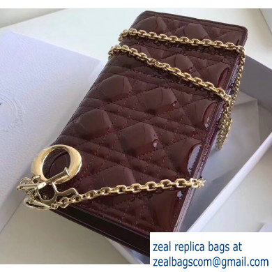 Lady Dior Rectangular Shape Clutch Bag in Cannage Patent Burgundy 2019