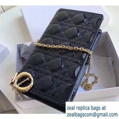 Lady Dior Rectangular Shape Clutch Bag in Cannage Patent Dark Blue 2019
