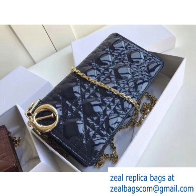 Lady Dior Rectangular Shape Clutch Bag in Cannage Patent Dark Blue 2019