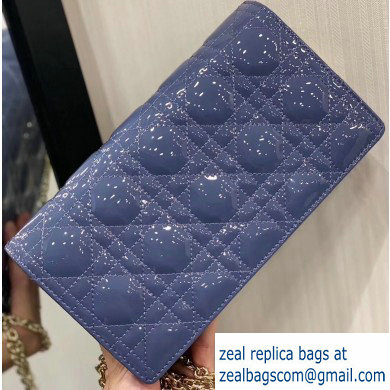 Lady Dior Rectangular Shape Clutch Bag in Cannage Patent Denim Blue 2019