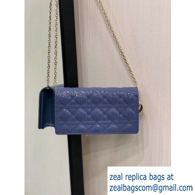 Lady Dior Rectangular Shape Clutch Bag in Cannage Patent Denim Blue 2019