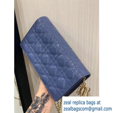 Lady Dior Rectangular Shape Clutch Bag in Cannage Patent Denim Blue 2019