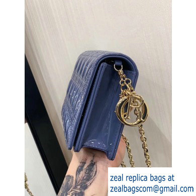 Lady Dior Rectangular Shape Clutch Bag in Cannage Patent Denim Blue 2019