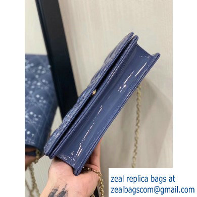 Lady Dior Rectangular Shape Clutch Bag in Cannage Patent Denim Blue 2019 - Click Image to Close