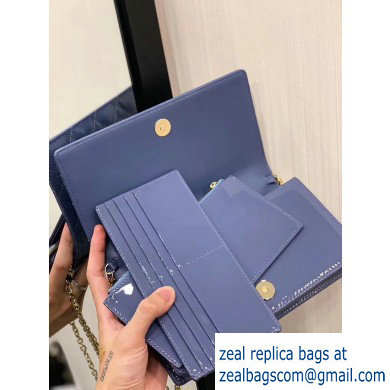 Lady Dior Rectangular Shape Clutch Bag in Cannage Patent Denim Blue 2019 - Click Image to Close