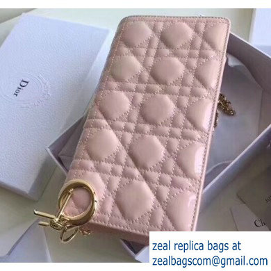 Lady Dior Rectangular Shape Clutch Bag in Cannage Patent Nude Pink 2019