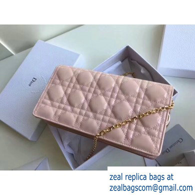 Lady Dior Rectangular Shape Clutch Bag in Cannage Patent Nude Pink 2019
