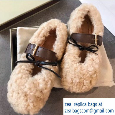 Marni Buckle Ballerinas In Shearling Beige 2019 - Click Image to Close