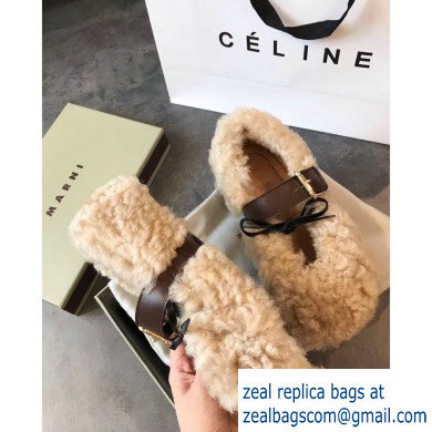 Marni Buckle Ballerinas In Shearling Beige 2019 - Click Image to Close