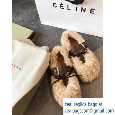 Marni Buckle Ballerinas In Shearling Beige 2019 - Click Image to Close