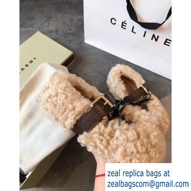 Marni Buckle Ballerinas In Shearling Beige 2019 - Click Image to Close