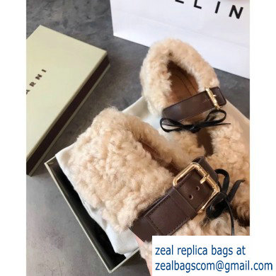 Marni Buckle Ballerinas In Shearling Beige 2019 - Click Image to Close