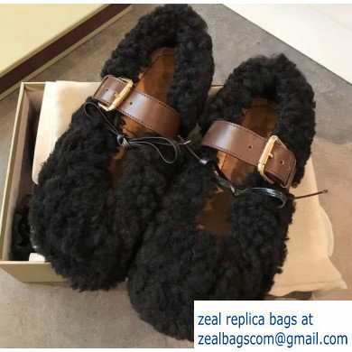 Marni Buckle Ballerinas In Shearling Black 2019 - Click Image to Close