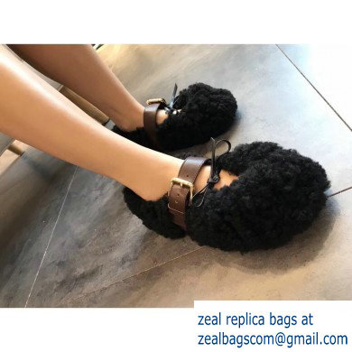 Marni Buckle Ballerinas In Shearling Black 2019 - Click Image to Close