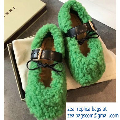 Marni Buckle Ballerinas In Shearling Green 2019 - Click Image to Close