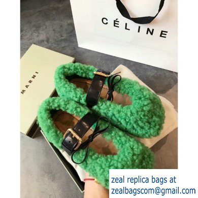 Marni Buckle Ballerinas In Shearling Green 2019 - Click Image to Close