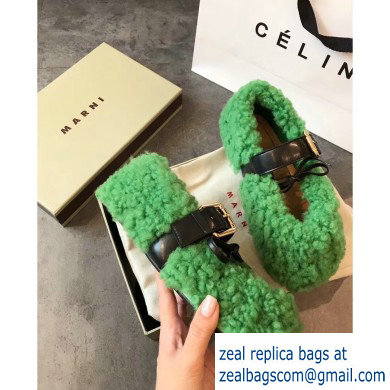 Marni Buckle Ballerinas In Shearling Green 2019 - Click Image to Close