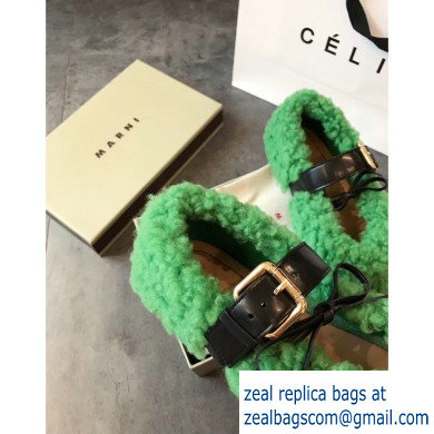 Marni Buckle Ballerinas In Shearling Green 2019 - Click Image to Close