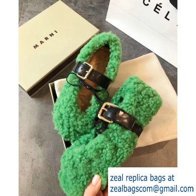 Marni Buckle Ballerinas In Shearling Green 2019