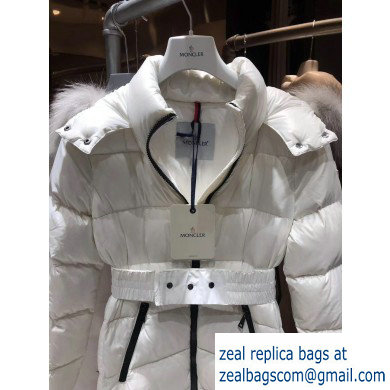 MonclerZip Pockets Hoodie Down Coat White 2019 - Click Image to Close