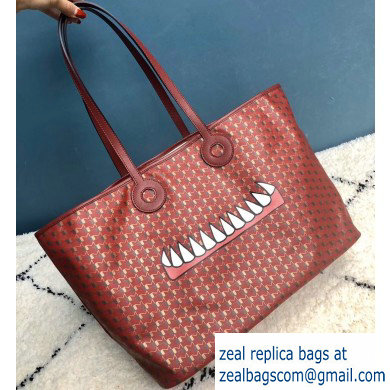 Moynat Oh! Toile 1920 Canvas Ribbon Horizontal Tote GM Bag Dark Red - Click Image to Close