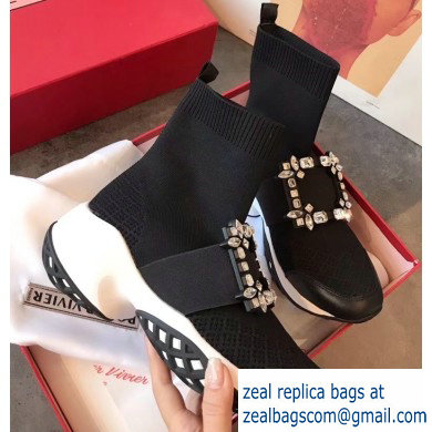 Roger Vivier Viv' Run Strass Buckle Stretch Booties Black 2019