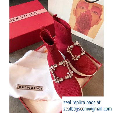 Roger Vivier Viv' Run Strass Buckle Stretch Booties Red 2019 - Click Image to Close