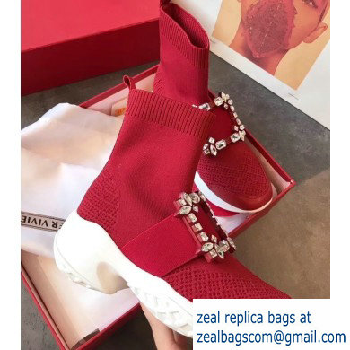 Roger Vivier Viv' Run Strass Buckle Stretch Booties Red 2019 - Click Image to Close