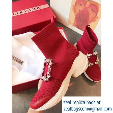 Roger Vivier Viv' Run Strass Buckle Stretch Booties Red 2019 - Click Image to Close