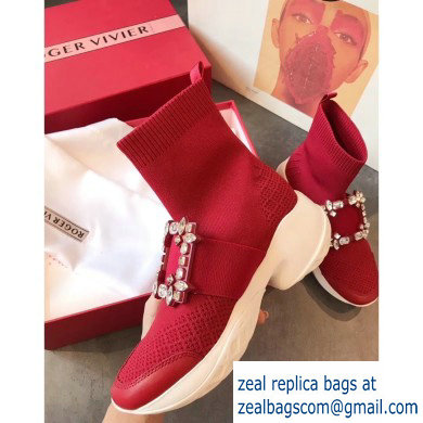 Roger Vivier Viv' Run Strass Buckle Stretch Booties Red 2019