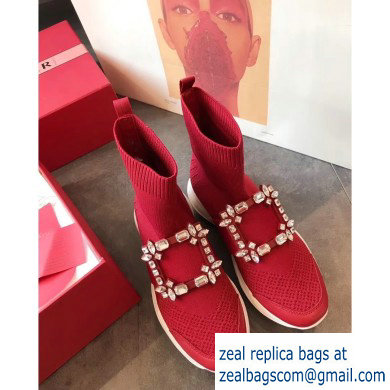 Roger Vivier Viv' Run Strass Buckle Stretch Booties Red 2019 - Click Image to Close