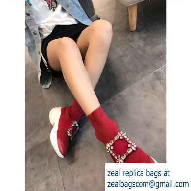 Roger Vivier Viv' Run Strass Buckle Stretch Booties Red 2019 - Click Image to Close