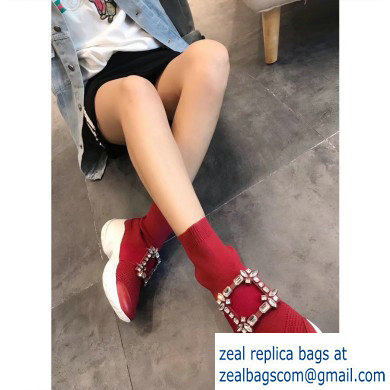 Roger Vivier Viv' Run Strass Buckle Stretch Booties Red 2019