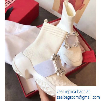 Roger Vivier Viv' Run Strass Buckle Stretch Booties White 2019 - Click Image to Close