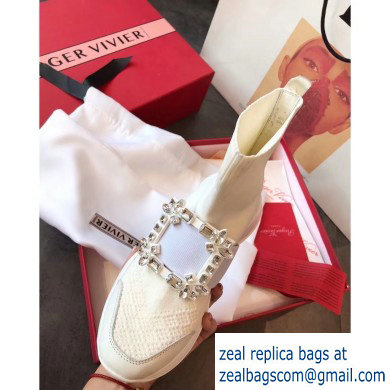Roger Vivier Viv' Run Strass Buckle Stretch Booties White 2019 - Click Image to Close