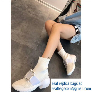 Roger Vivier Viv' Run Strass Buckle Stretch Booties White 2019 - Click Image to Close