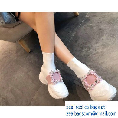 Roger Vivier Viv' Run Strass Buckle Stretch Booties White/Pink 2019 - Click Image to Close