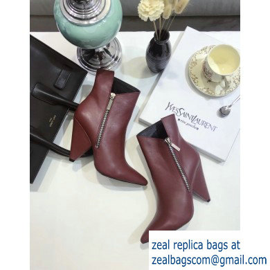 Saint Laurent Heel 10.5cm Niki Wedge Booties Burgundy 2019 - Click Image to Close