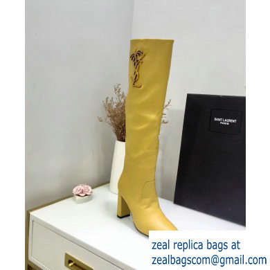 Saint Laurent Heel 9.5cm High Boots Yellow//YSL Logo 2019 - Click Image to Close