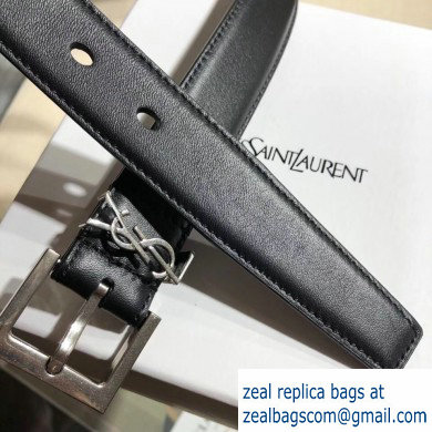 Saint Laurent Width 3cm Monogramme Belt With Square Buckle In Leather Black/Silver - Click Image to Close