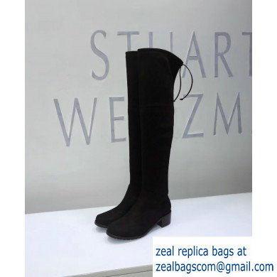 Stuart Weitzman Heel 4.5cm Midland Almond Toe Over-the-knee Boots Black - Click Image to Close
