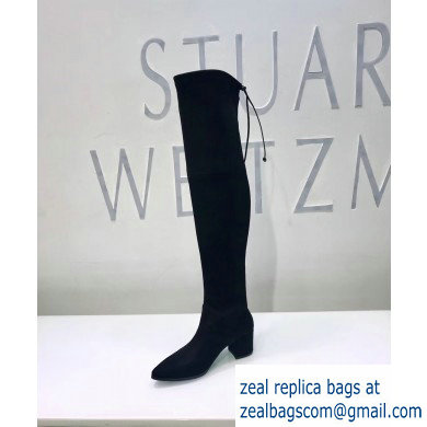 Stuart Weitzman Heel 6.5cm Thighland Pointed Toe Over-the-knee Boots Black - Click Image to Close