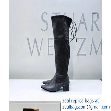 Stuart Weitzman Heel 6.5cm Thighland Pointed Toe Over-the-knee Boots Gray - Click Image to Close