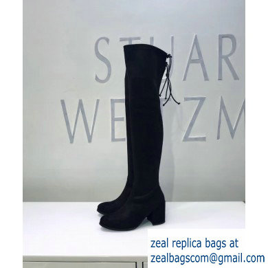 Stuart Weitzman Heel 7.5cm Tieland Almond Toe Over-the-knee Boots Black - Click Image to Close