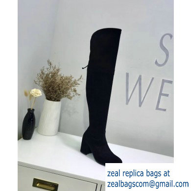 Stuart Weitzman Heel 7.5cm Tieland Almond Toe Over-the-knee Boots Black - Click Image to Close