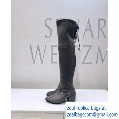 Stuart Weitzman Heel 7.5cm Tieland Almond Toe Over-the-knee Boots Gray - Click Image to Close