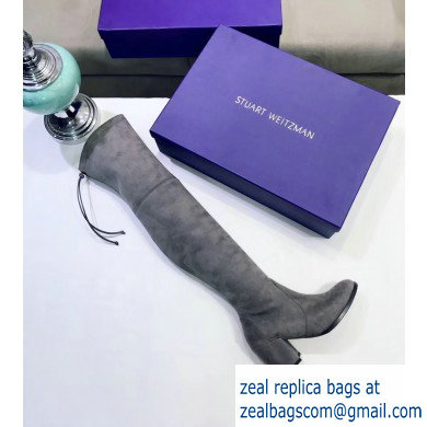 Stuart Weitzman Heel 7.5cm Tieland Almond Toe Over-the-knee Boots Gray - Click Image to Close