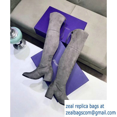 Stuart Weitzman Heel 7.5cm Tieland Almond Toe Over-the-knee Boots Gray - Click Image to Close